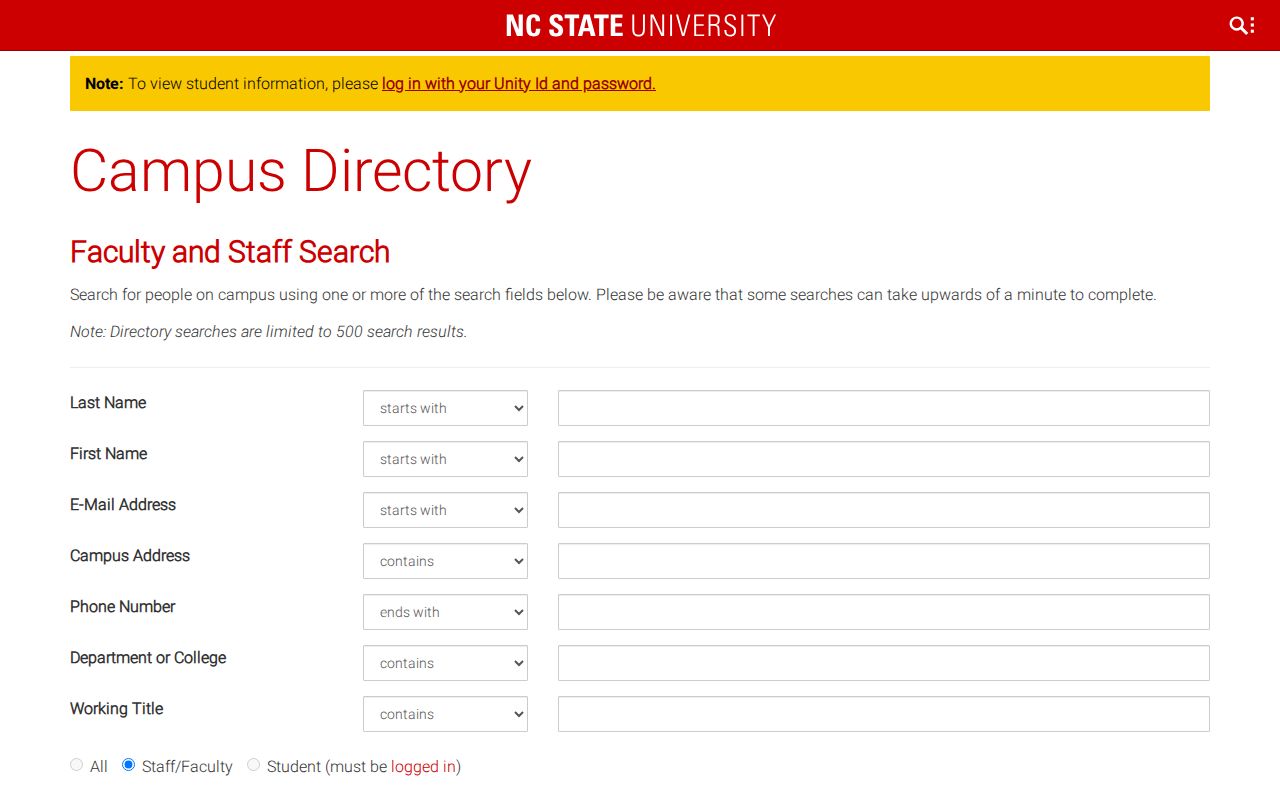 Holly Springs people directories access to NC State University listings
