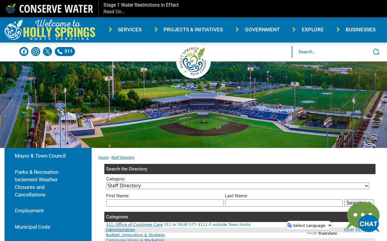 Holly Springs people directories town staff search