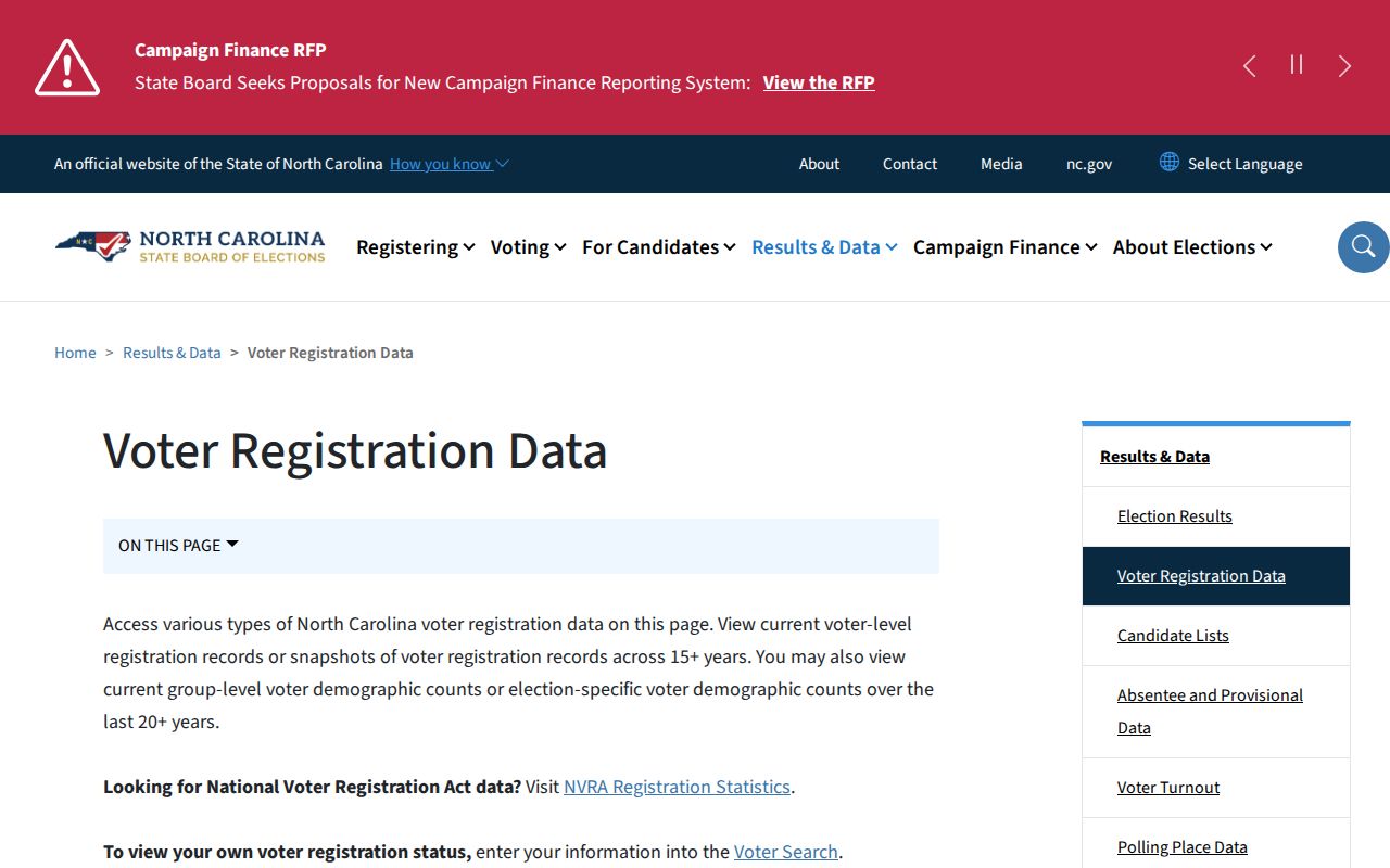 Holly Springs voter records data download page
